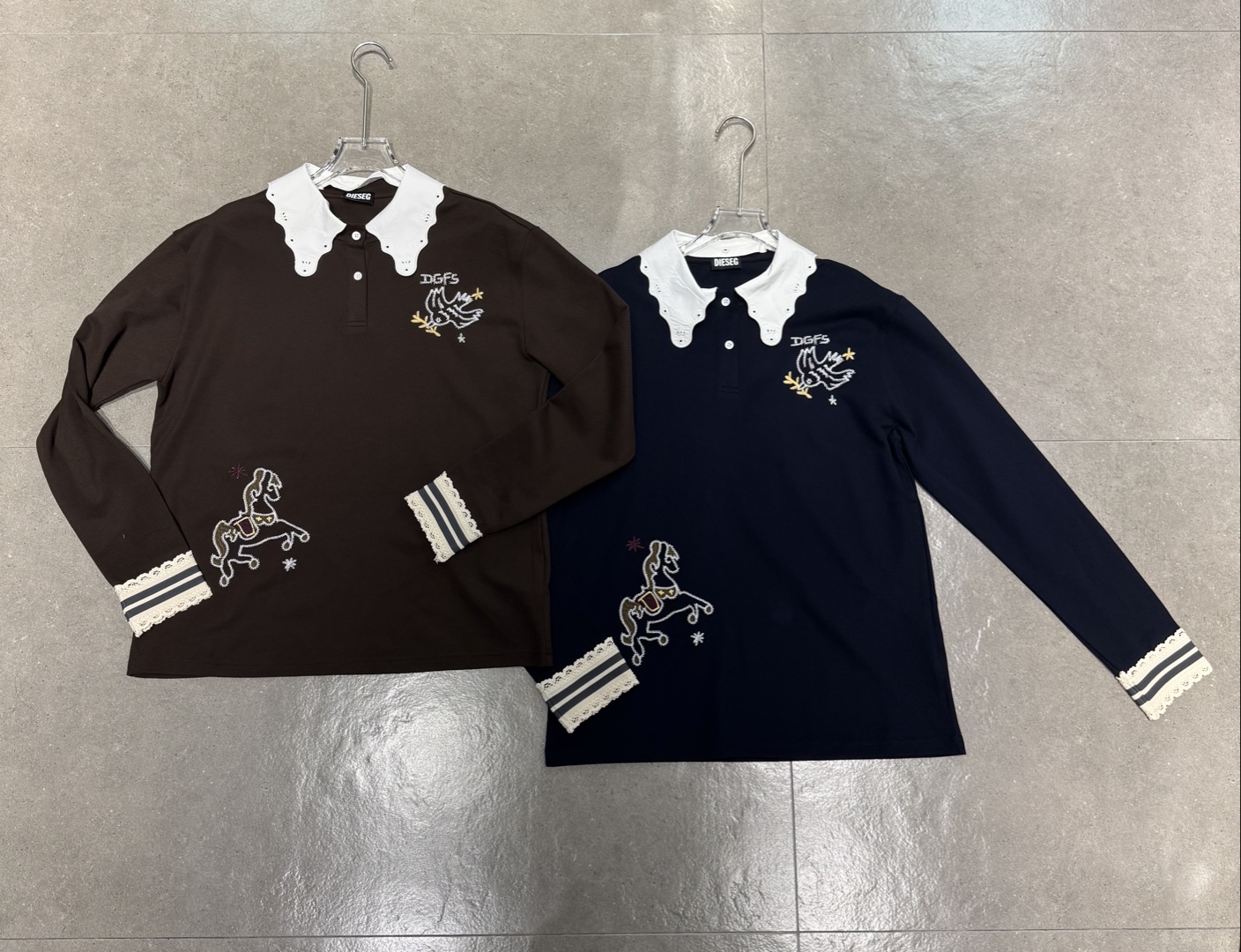 深圳南油高货2025秋季新品花边领袖小马印图小版修身T恤潮牌上衣