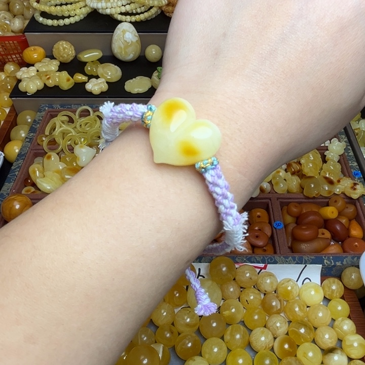 蜜蜡未镶嵌珠宝奇石天然蜜蜡爱心手工编织款