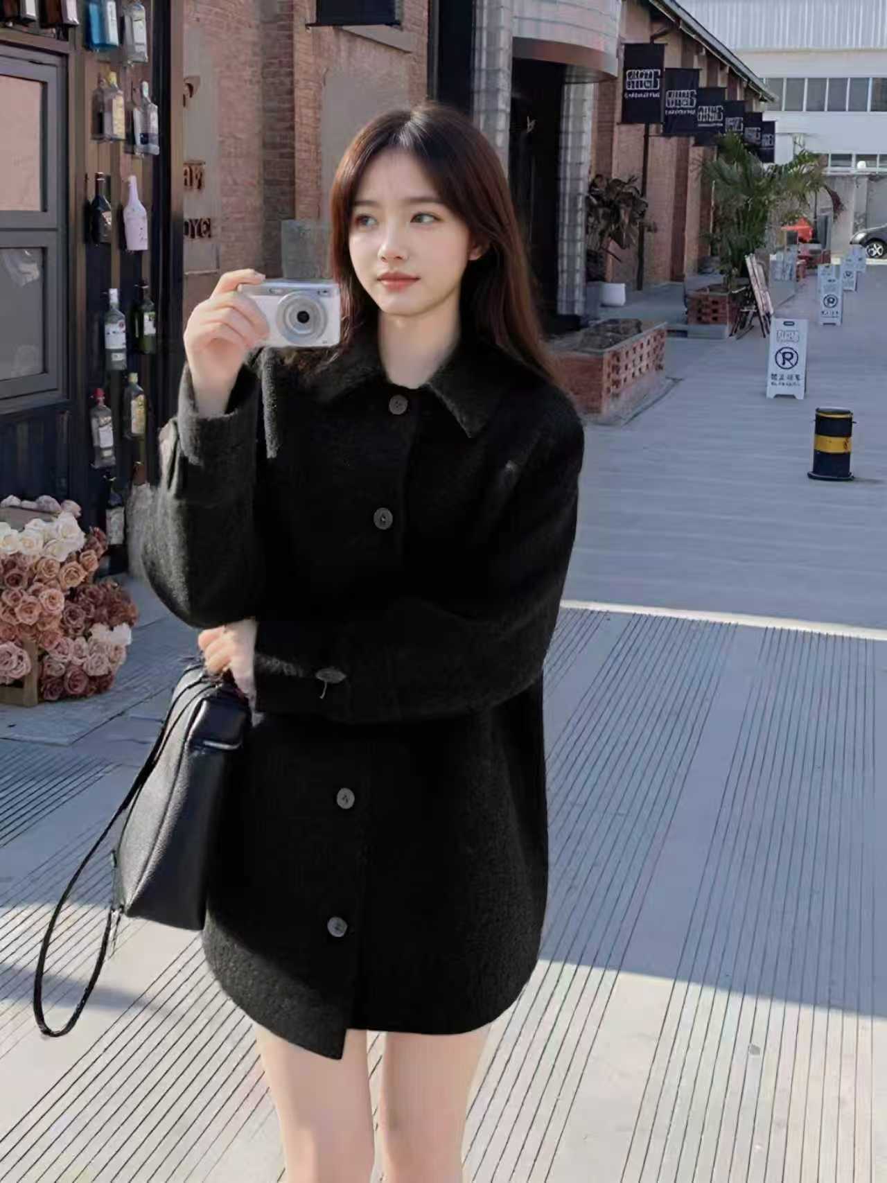 苏力圈圈羊驼毛插肩袖女大衣气质毛呢外套