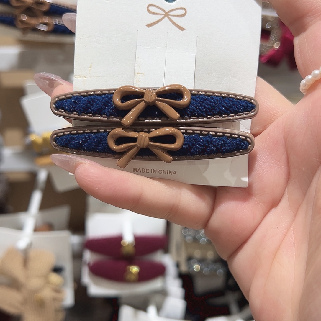 皮质铁合金蝴蝶结蓝色掰掰夹