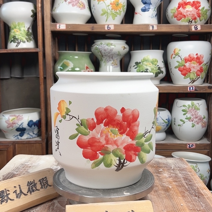 摆件电饭煲红牡丹新款陶瓷大