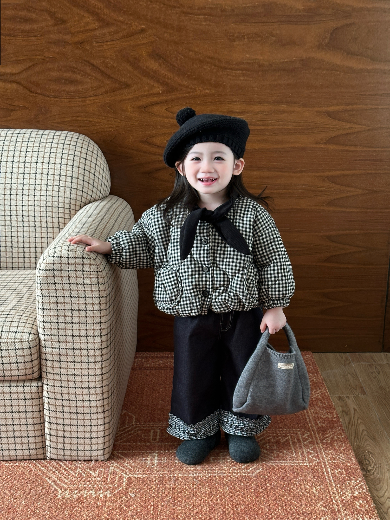 女童棉衣2025冬季新款女宝宝时尚洋气格子夹棉加厚外套保暖棉服潮