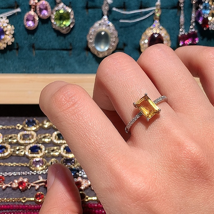 黄晶戒指银S925镶嵌