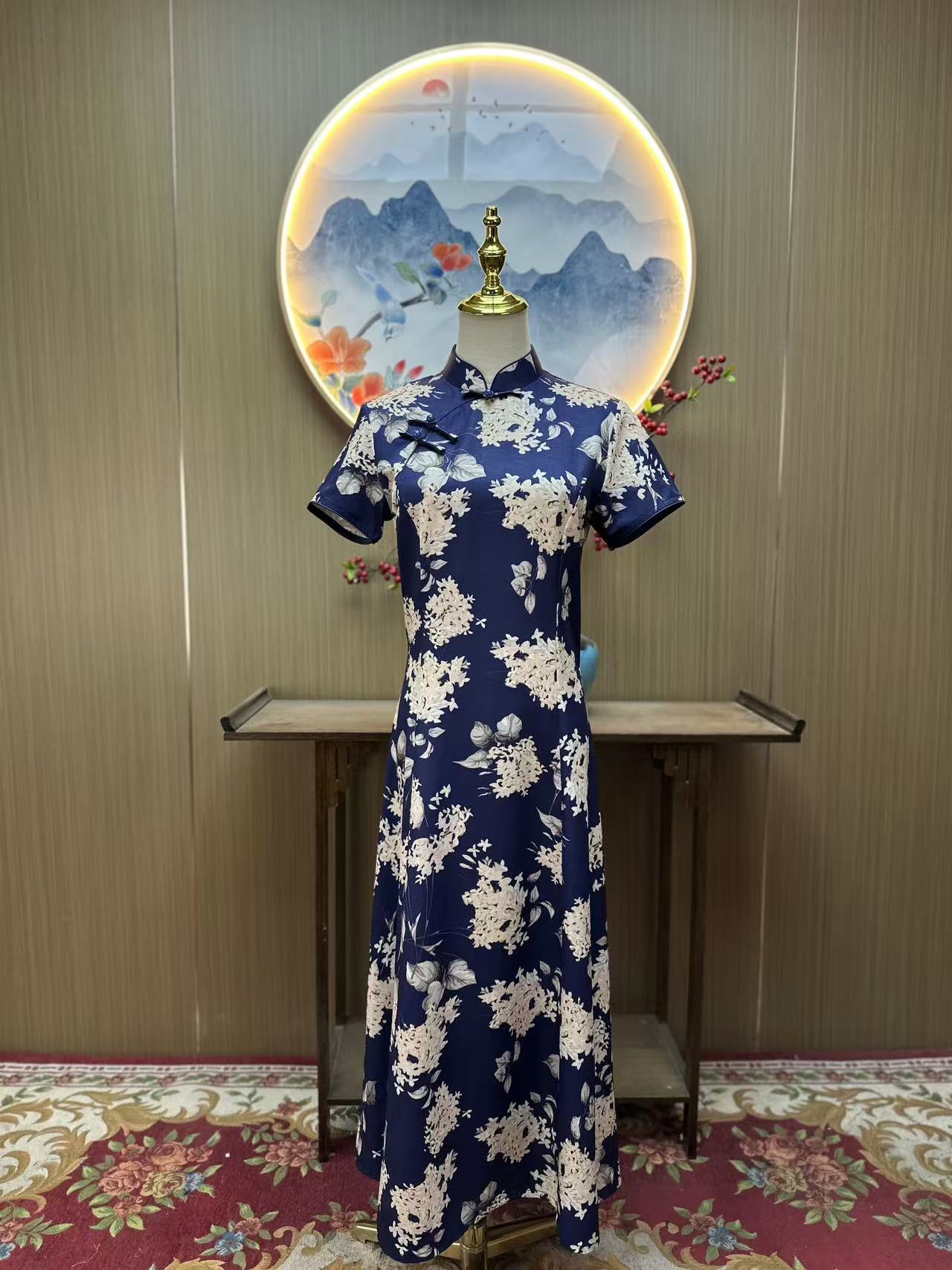 琼花 日常气质文艺花扣国风优雅长款改良旗袍