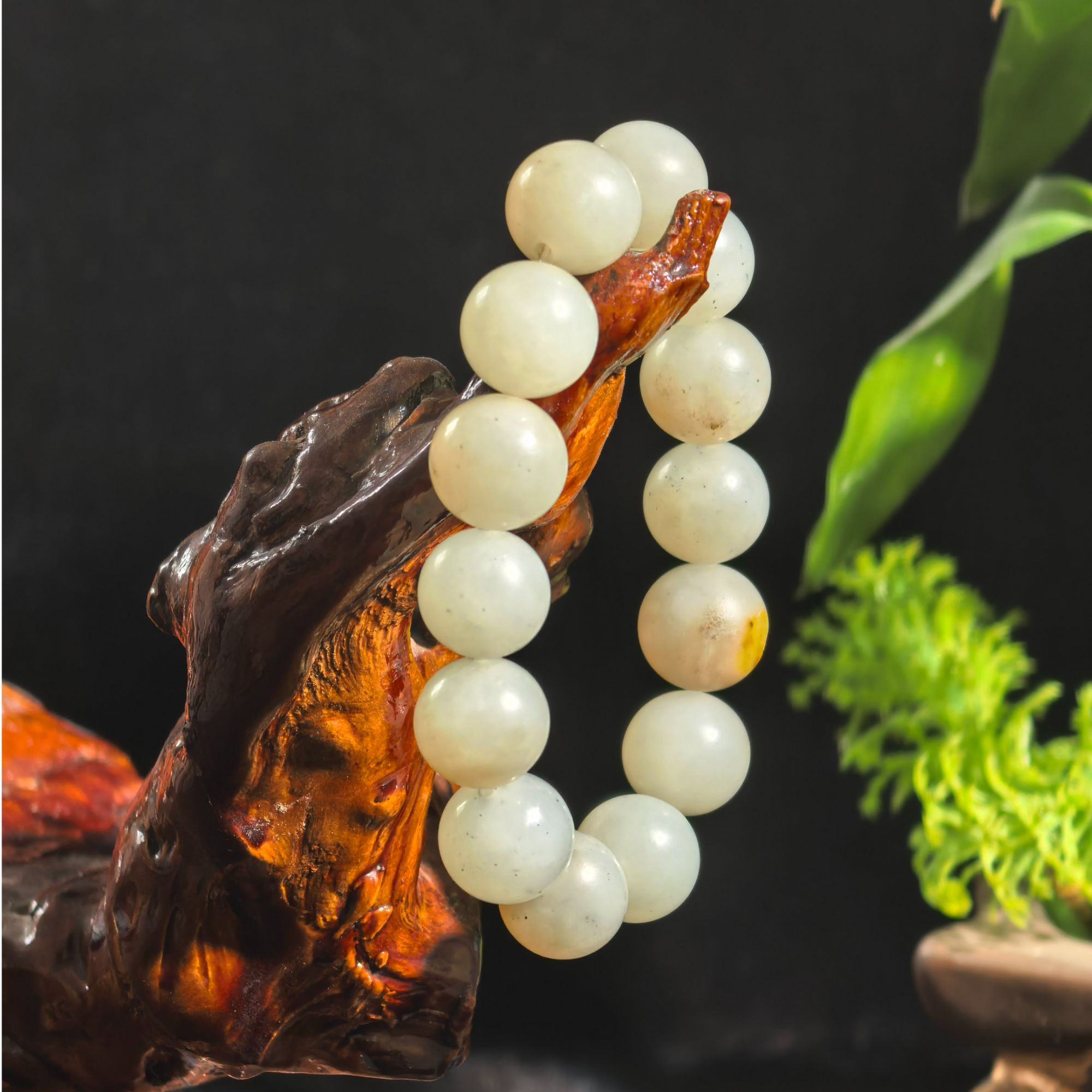 【墨湘坊】100%天然和田玉籽料带红皮白玉手串14mm