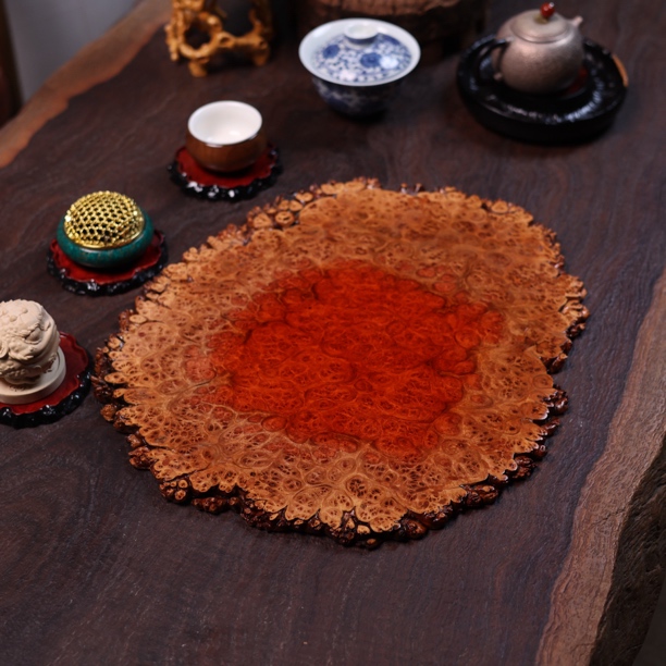 40-33-1.2缅甸花梨茶盘复古家用干泡双色精品满爆榴花文玩盘摆件