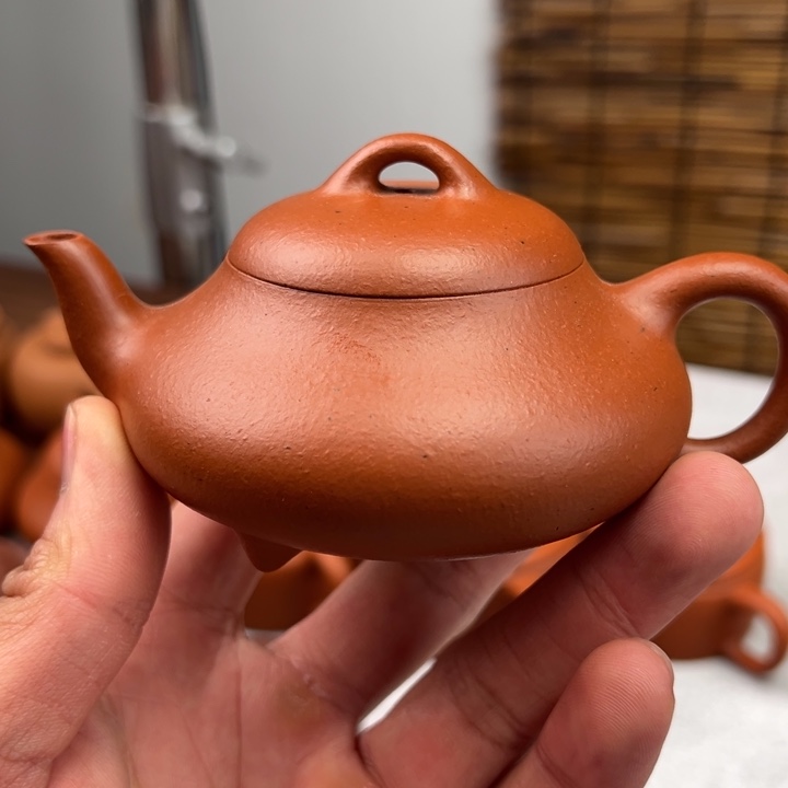 紫砂茶壶生砂朱泥汉棠石瓢