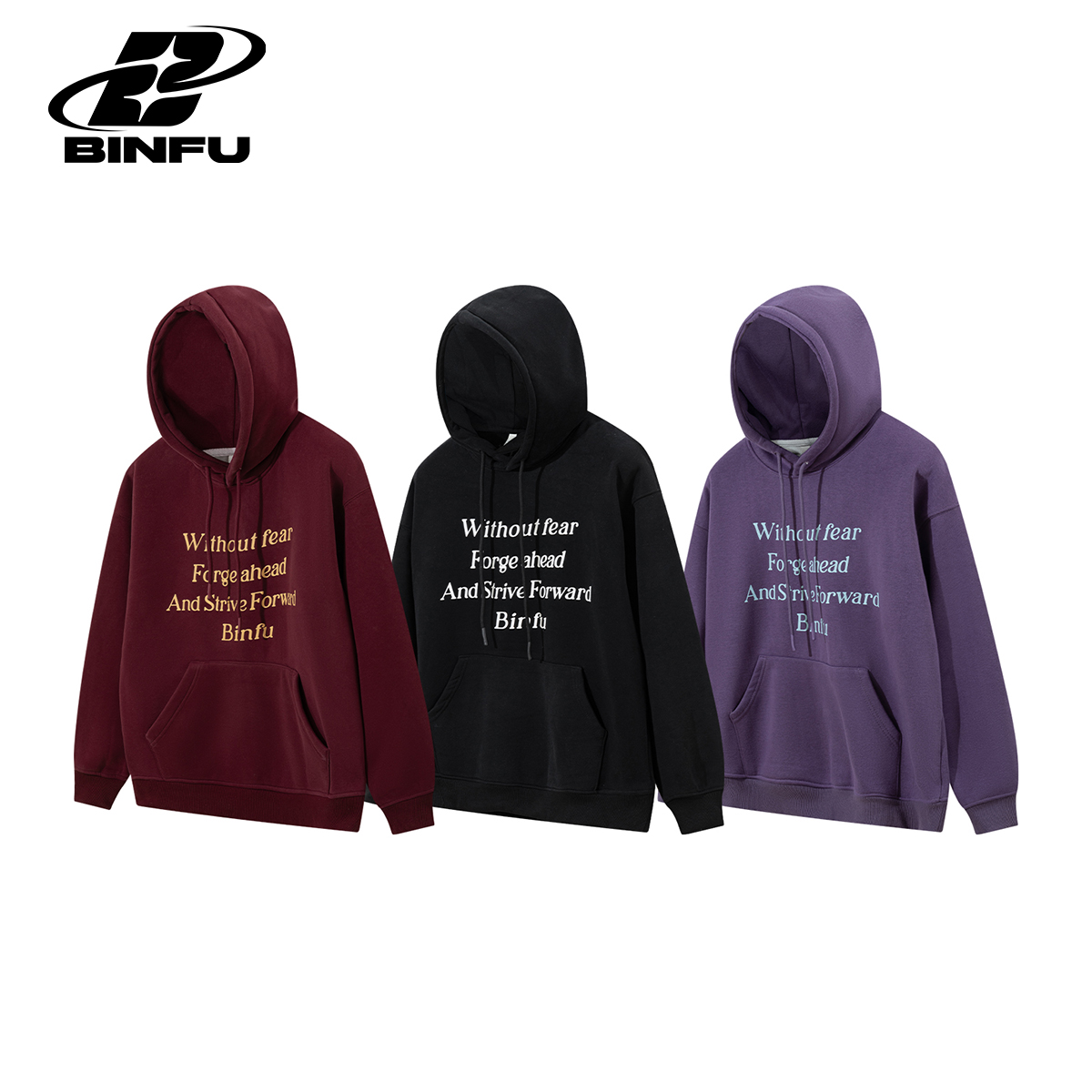 BINFU秋冬新款男女同款情侣装 宽松男女同款英文发泡印花连帽卫衣
