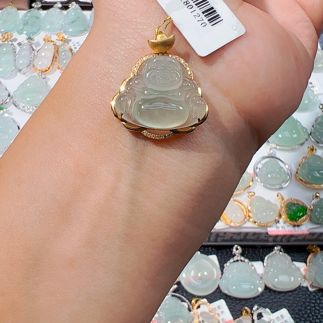 吊坠(不含链)18K金镶嵌翡翠佛公