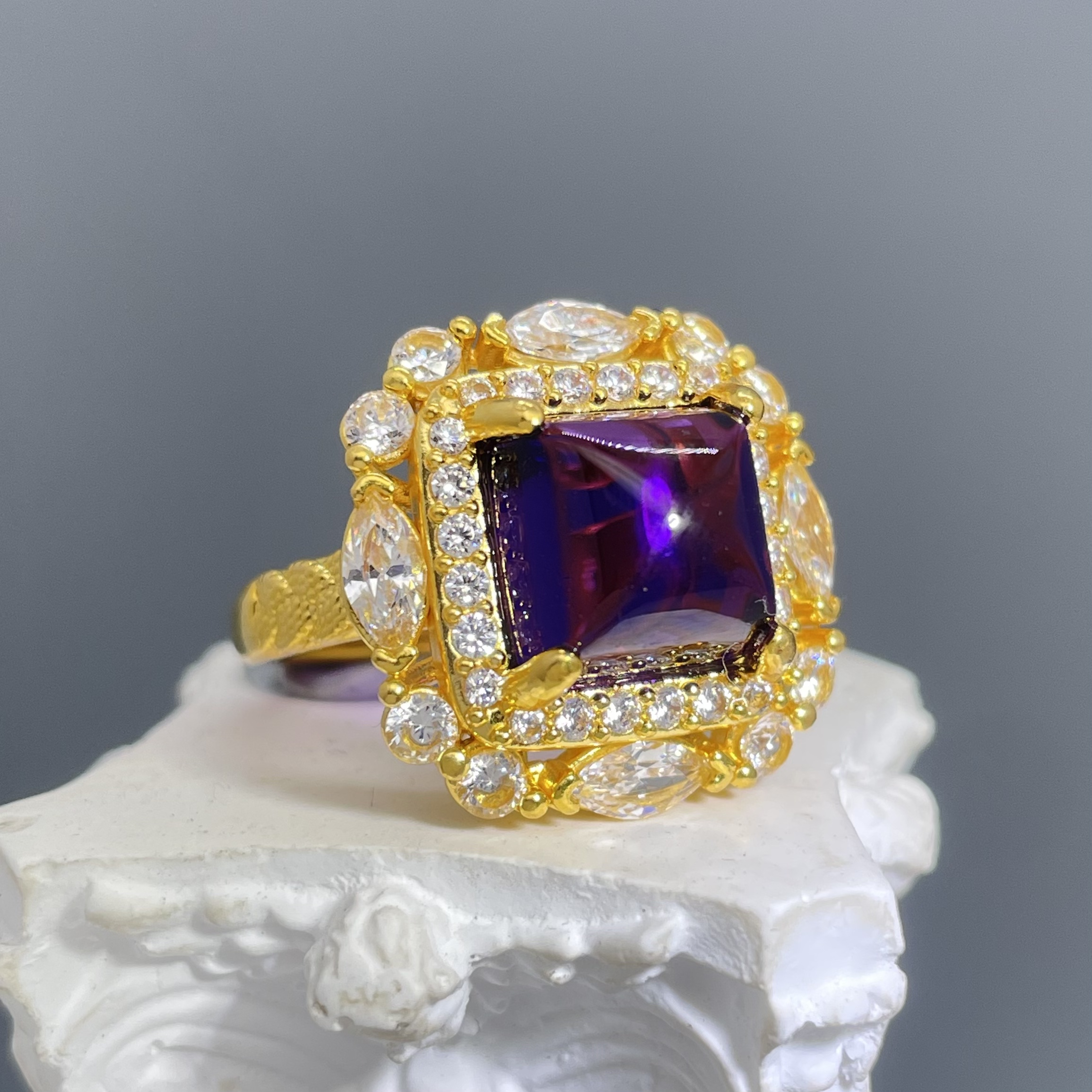 紫气东来-足金黄金镶嵌戒指4.52克净金重