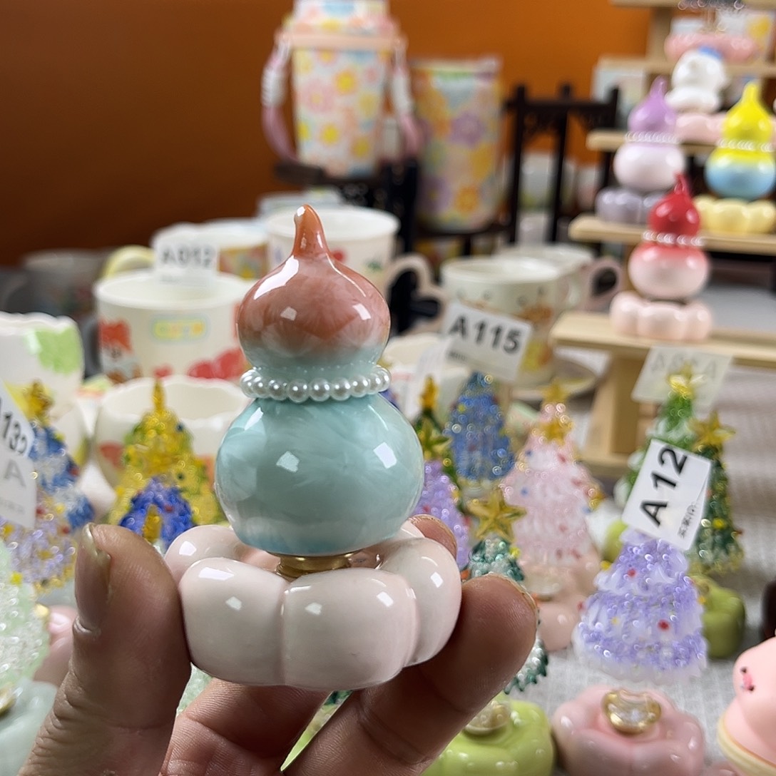 陶景德镇陶瓷底座转转上橙下蓝