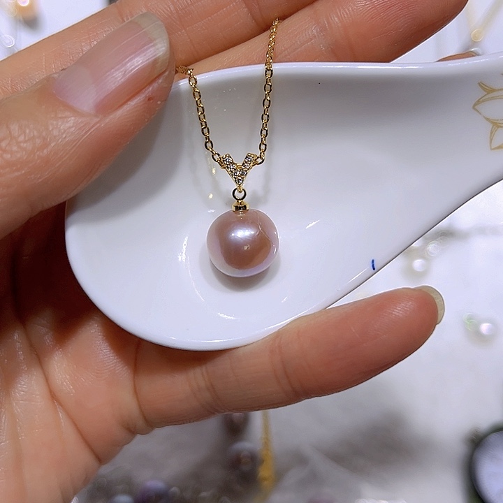 淡水珍珠紫珠金色v扣合金