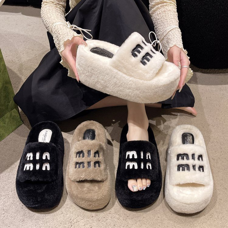 防水台韩版  外穿增高厚底秋冬季一字拖秋季浅口时尚