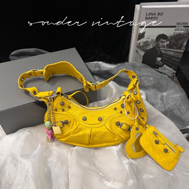 95新 Balenciaga/巴黎世家 巴黎世家黄色月牙单肩包