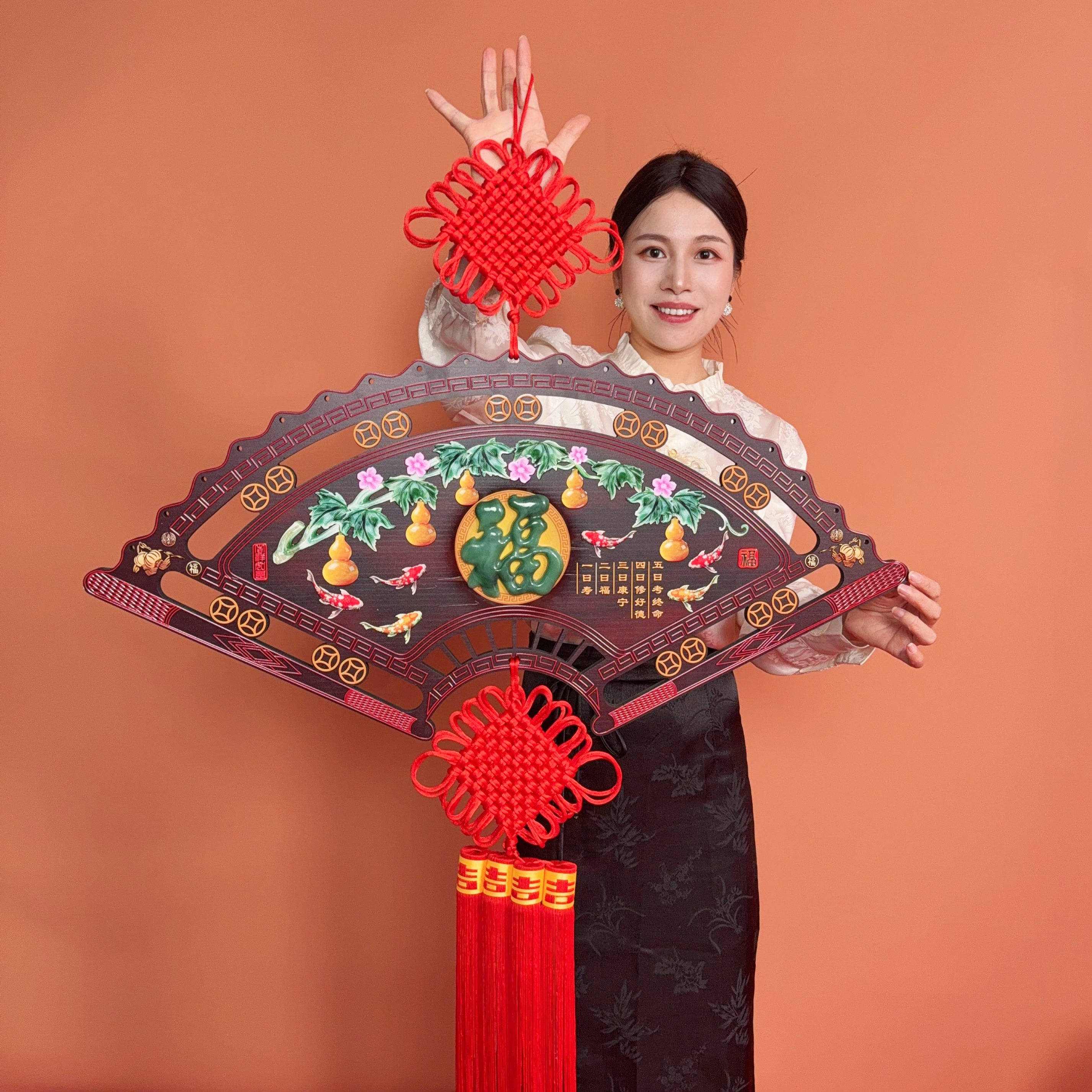 【高档】【超大号仿玉扇形】纯手工中国结搬家结婚过年高档挂件