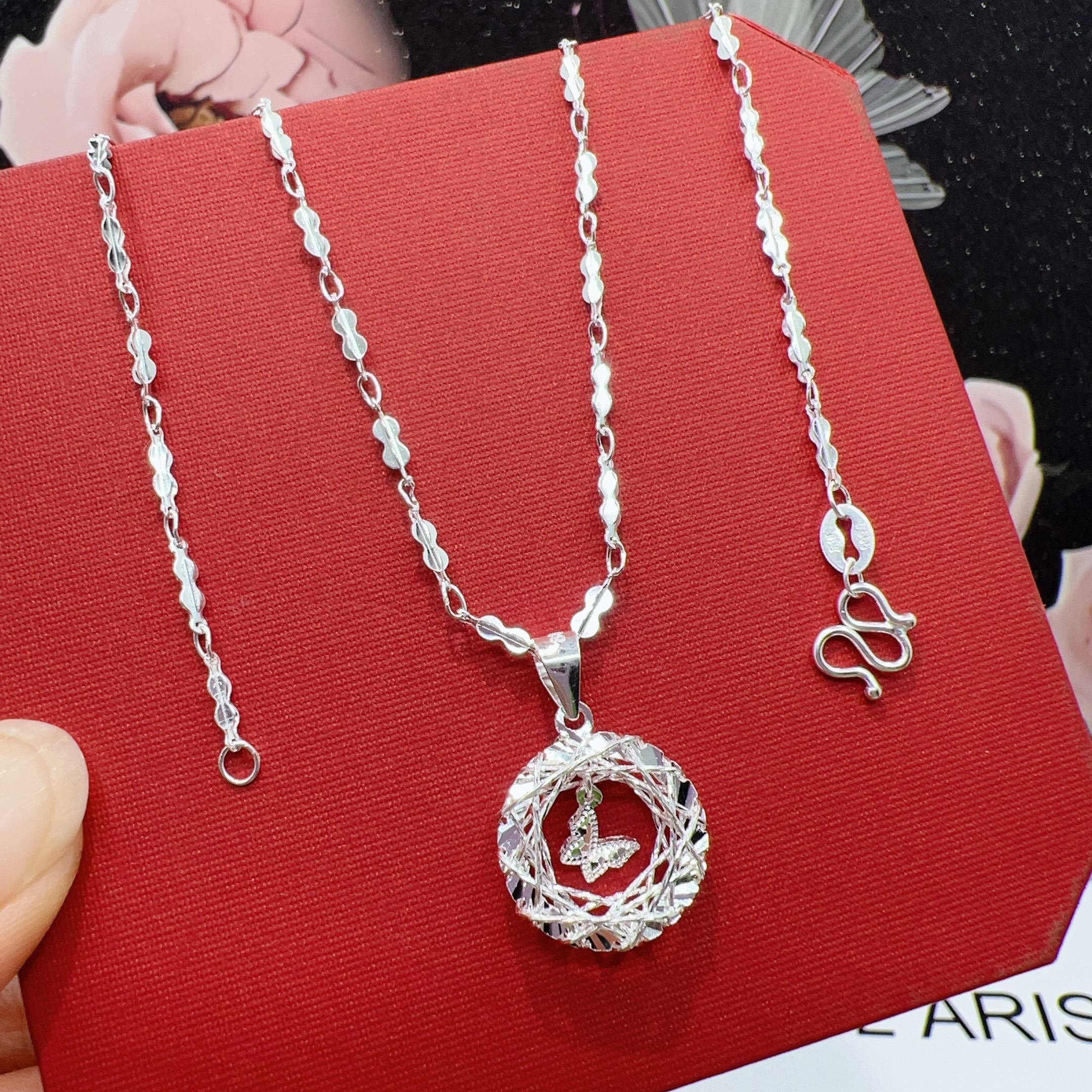 坠链均足银 足银碎冰冰爆闪蝴蝶平安扣吊坠T026