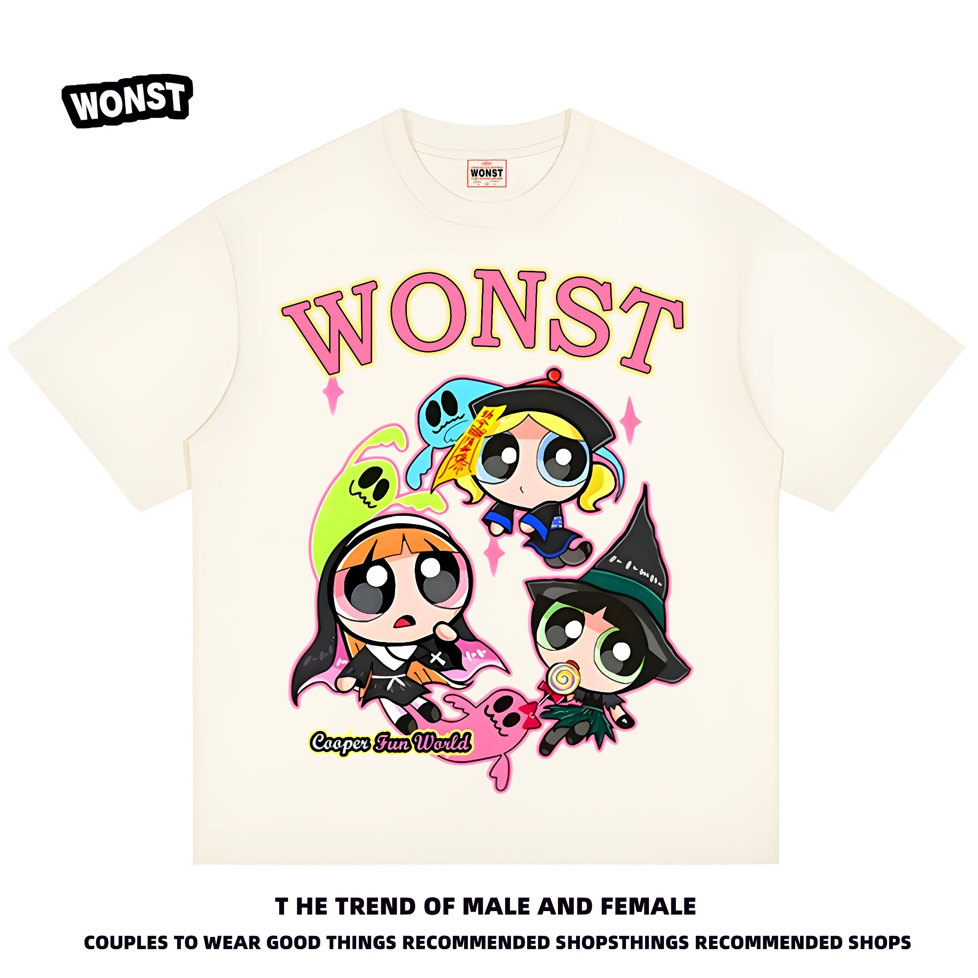 WONST【飛天小女警】康利数码直喷 重磅300G纯棉宽松圆领短袖T恤