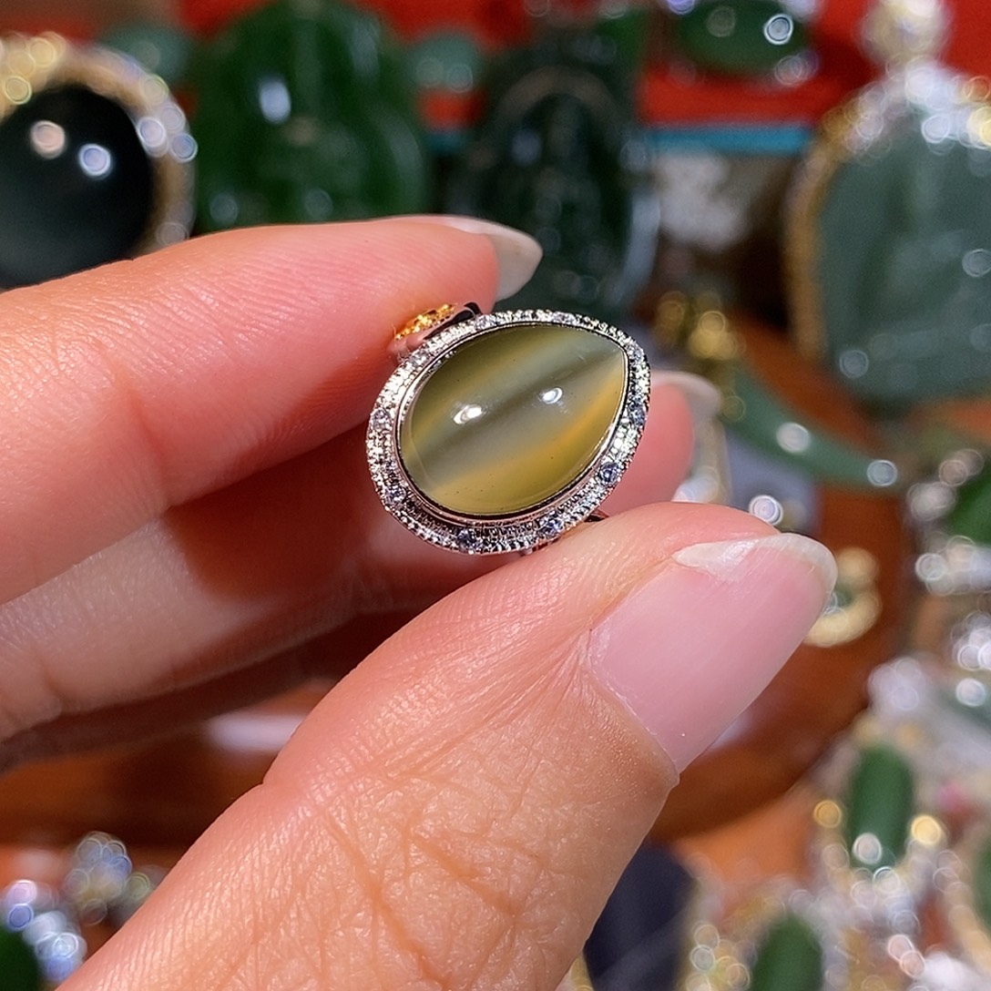 和田玉（碧玉）银S925镶嵌戒指