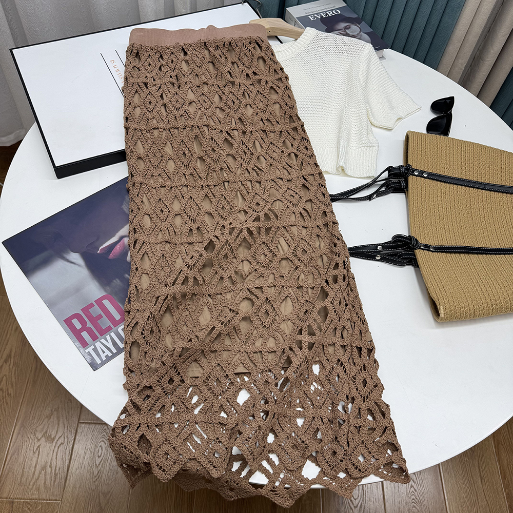 法式赫本风小众设计高级感时尚气质高腰显瘦镂空半身裙23291