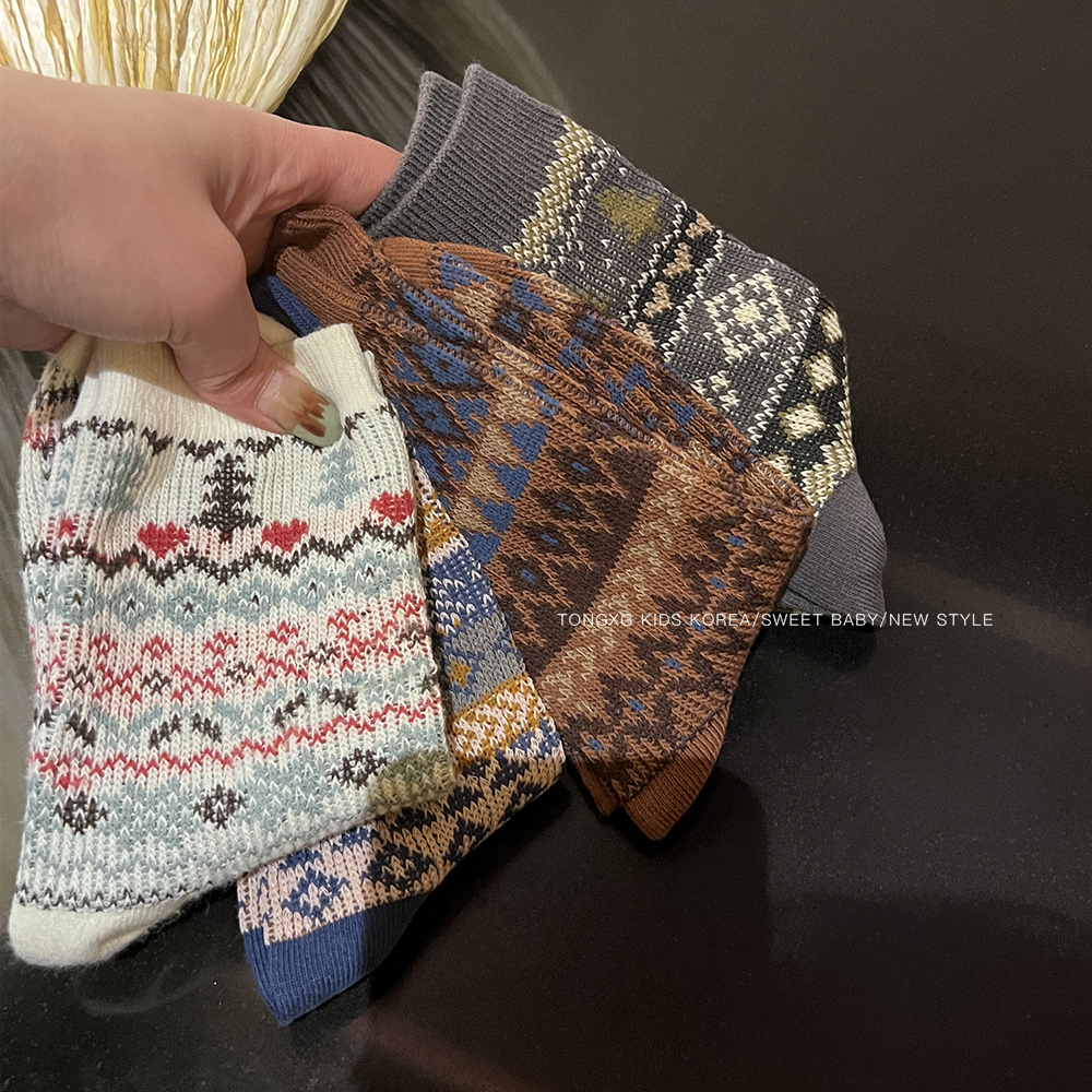 潼小乖女童袜子秋季宝宝双针双路棉袜学生袜费尔岛系列潮袜pw166