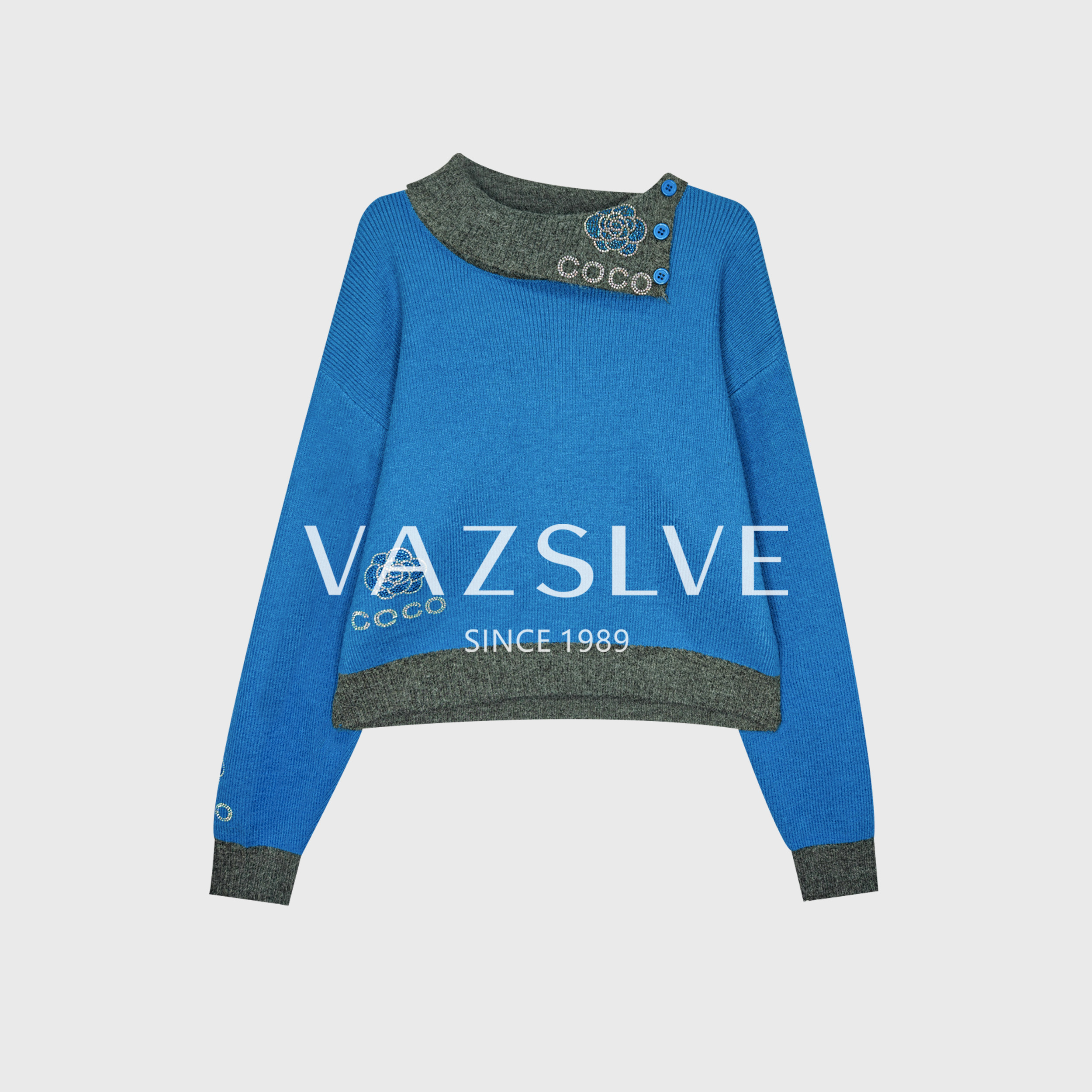 【VAZSLVE/全新奢品】捡漏秋冬烫钻山茶花轻奢设计师毛衣MY1178