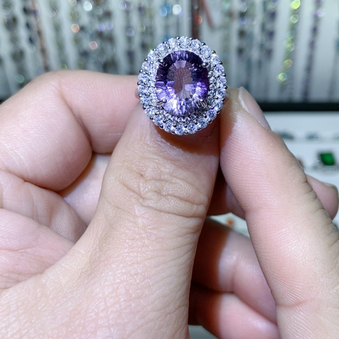 绿水晶戒指银S925镶嵌