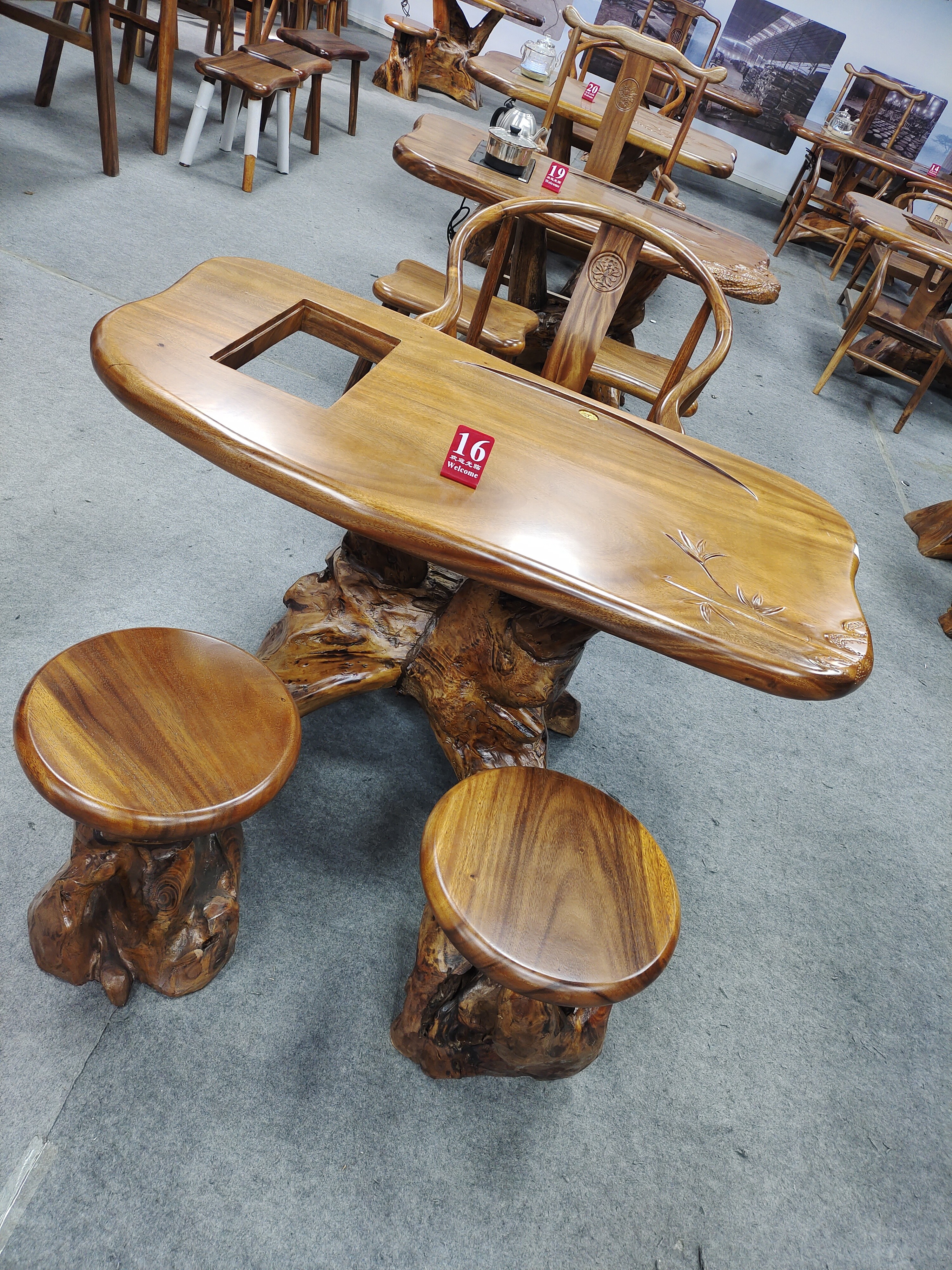 一桌一拍南美进口胡桃木胡桃木全实木整板整料的树根茶桌长1.32