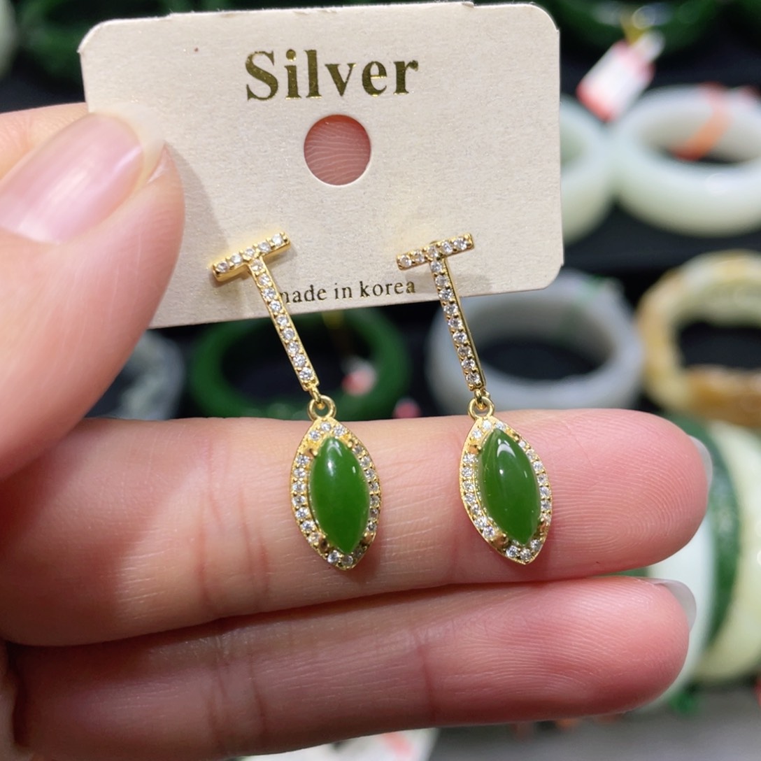 银S925镶嵌和田玉耳饰