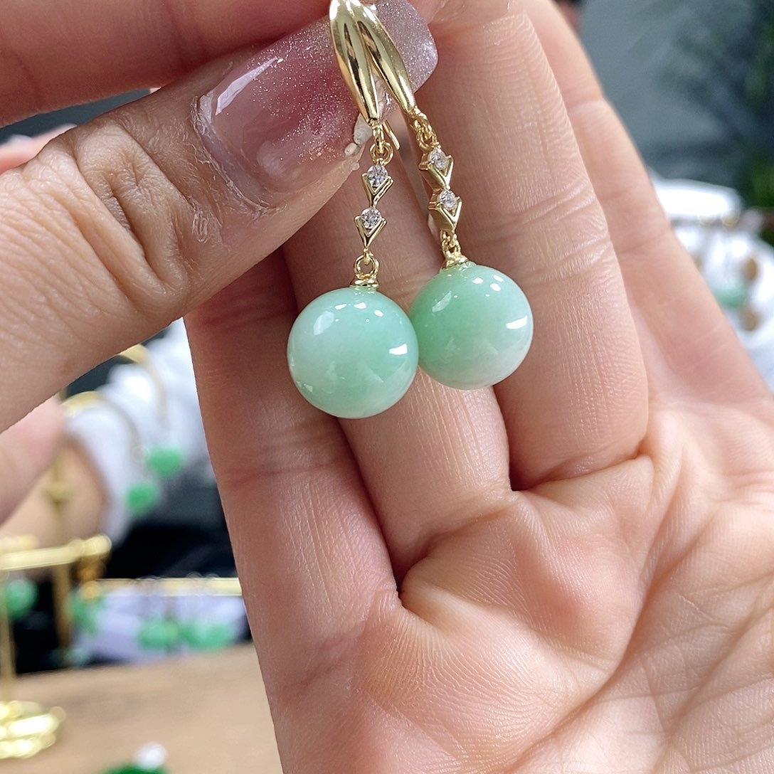 翡翠耳饰银S925镶嵌华***C翡翠