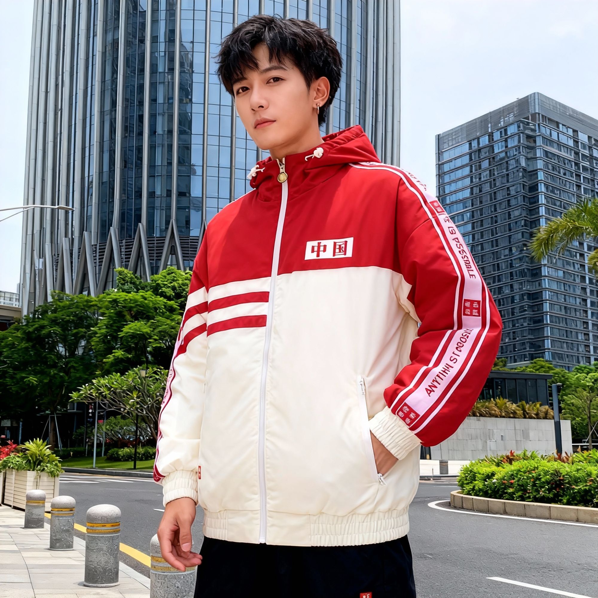 中国李宁系列男女同款时尚宽松连帽防风保暖短羽绒服AYMU581-B品