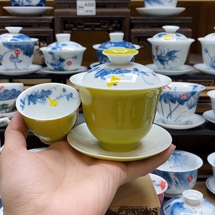 手绘葫芦果盖碗160cc➕同款杯子釉下彩微瑕福利款