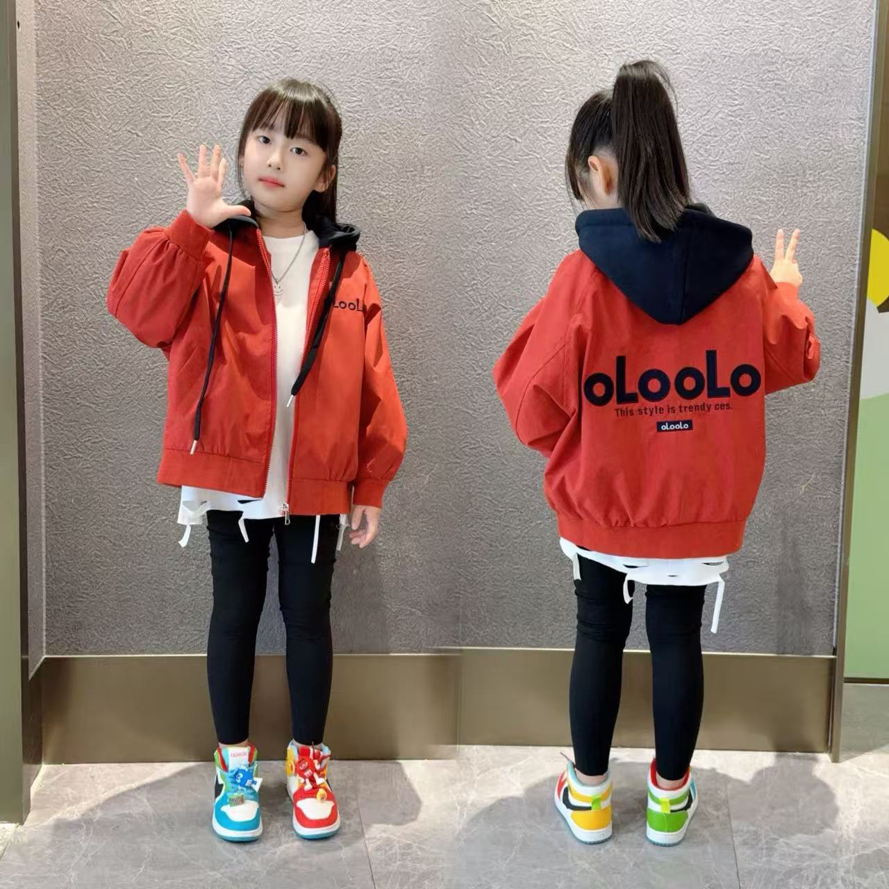 女童外套秋装2025新款儿童美式连帽夹克大童女孩秋季洋气休闲上衣