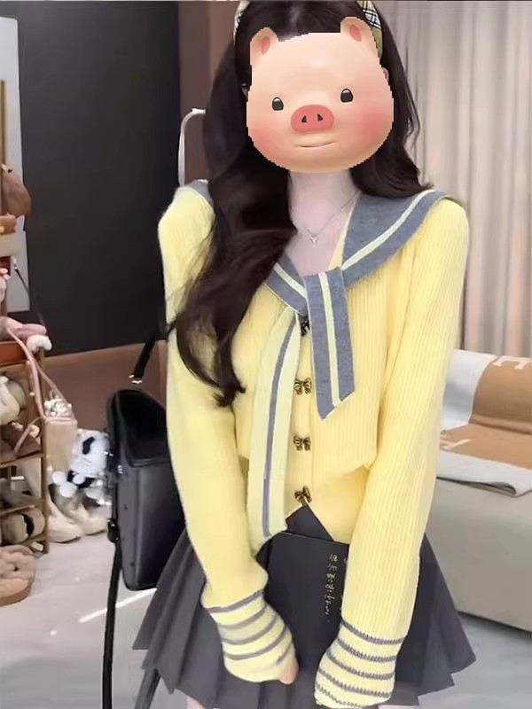 学院风披肩撞色毛衣女2025秋冬季新款设计感时尚针织开衫长袖上衣