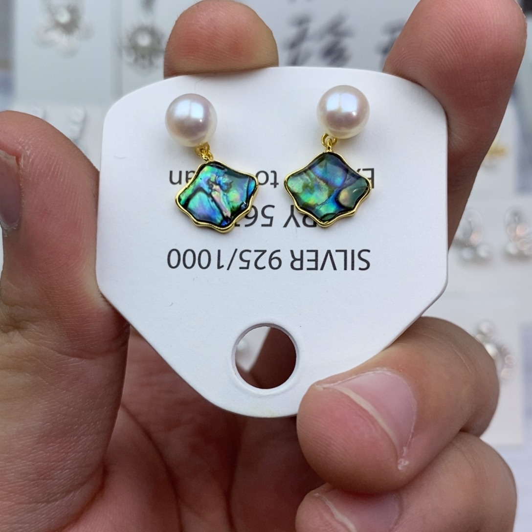 银S925镶嵌淡水珍珠耳饰