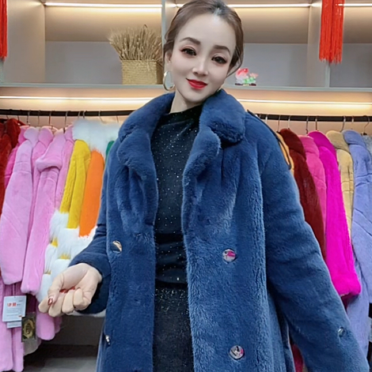 2025秋上新进口整貂皮大衣女西装领轻奢款皮草外套中长款气质减龄