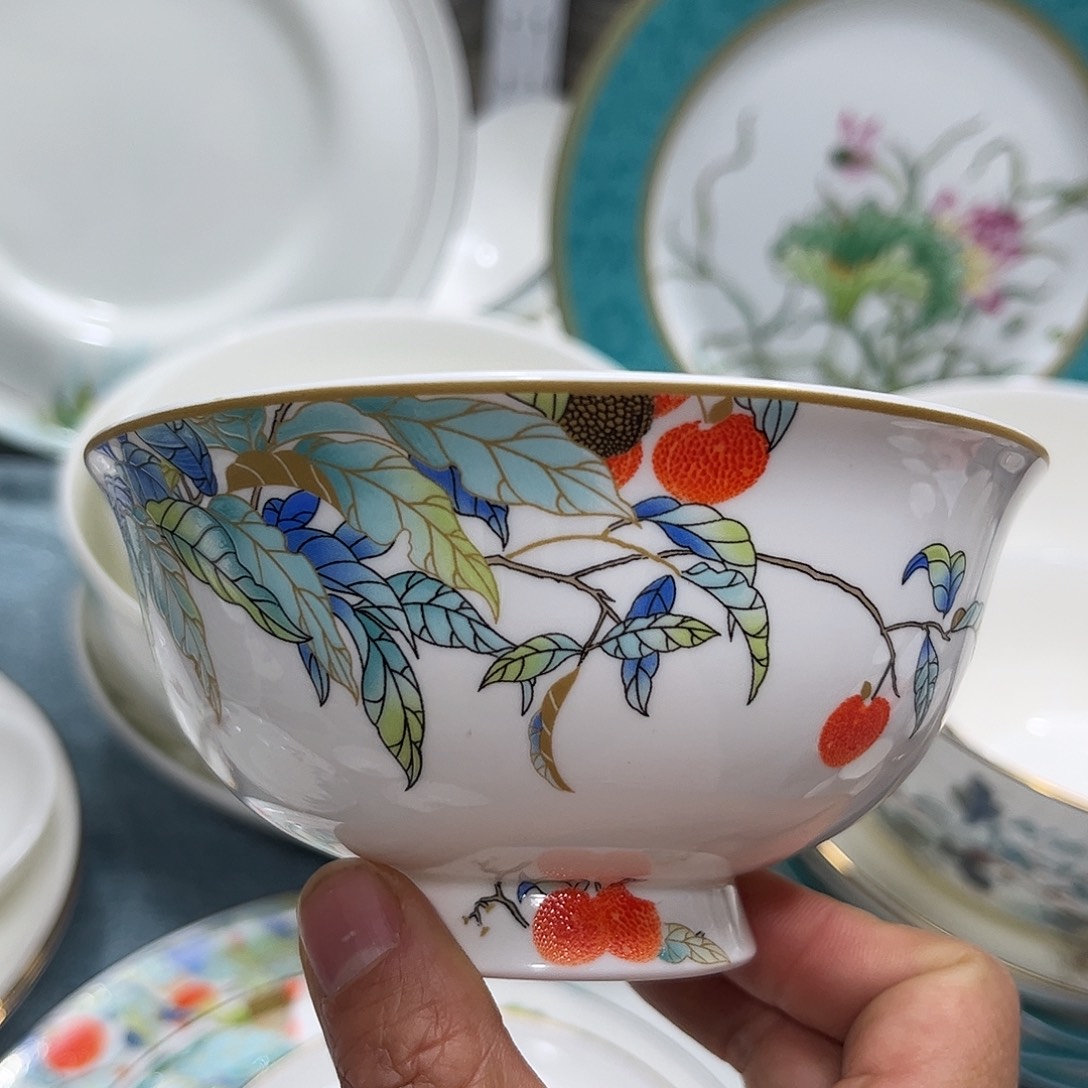 瓷片荔枝高脚碗六个4.5寸