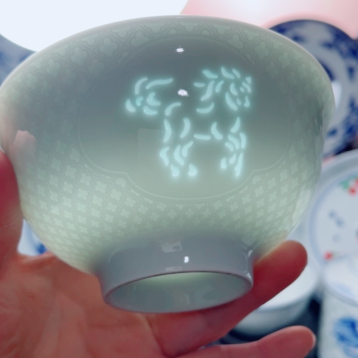 青花玲珑5寸饭碗双线。马