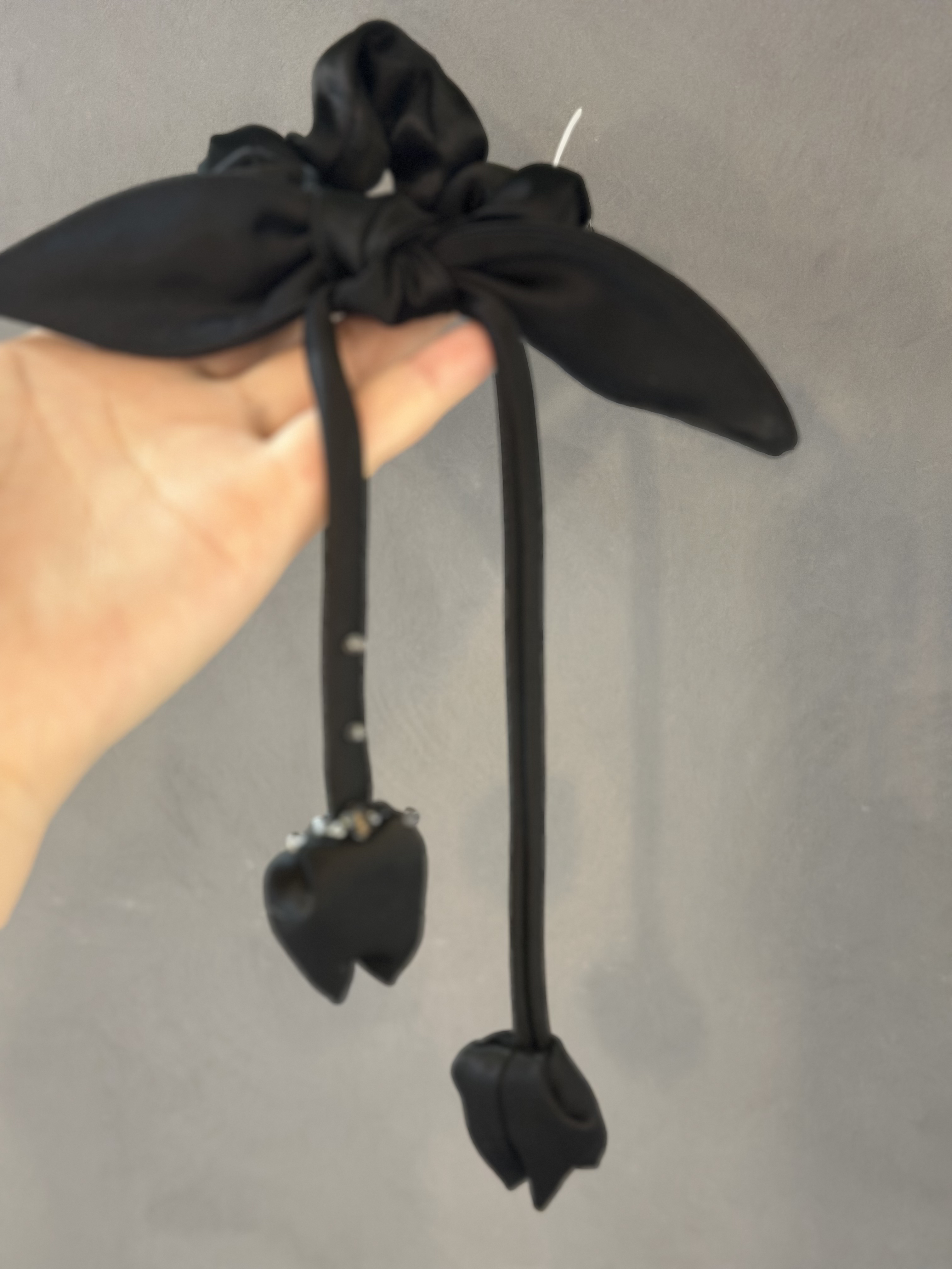 重工水晶郁金香蝴蝶结发圈 法式黑色日韩轻职风时尚甜美风发绳