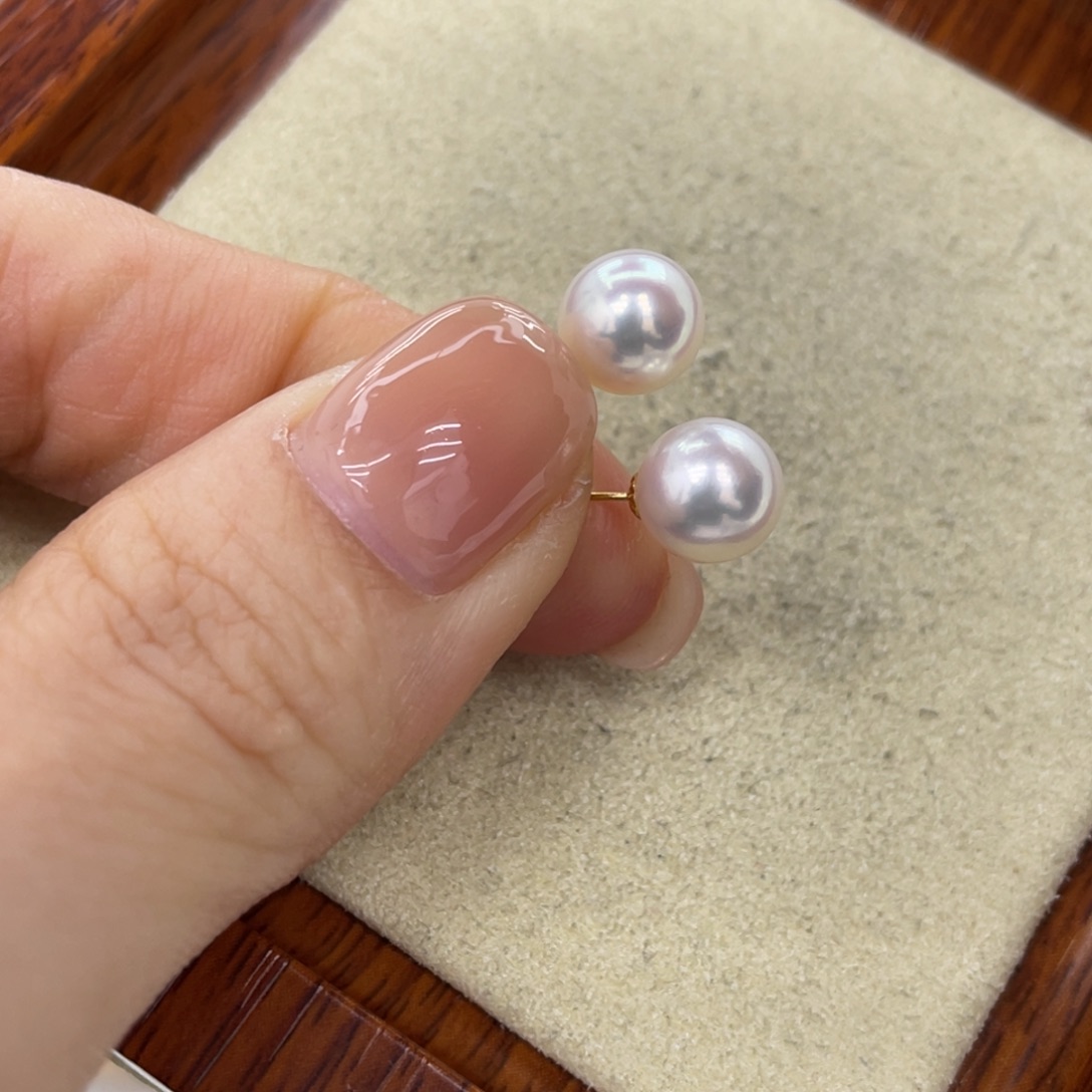 海水珍珠耳饰18K金镶嵌8-9毫米