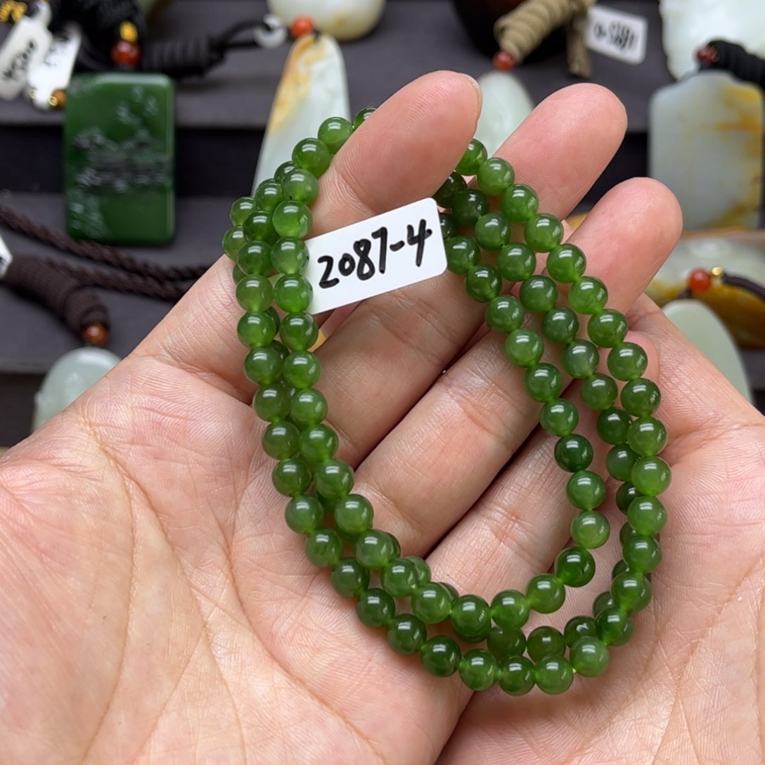 和田玉（碧玉）珠链未镶嵌