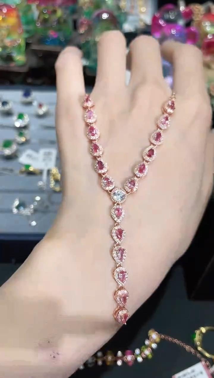 S925银镶嵌彩色蓝宝石项链