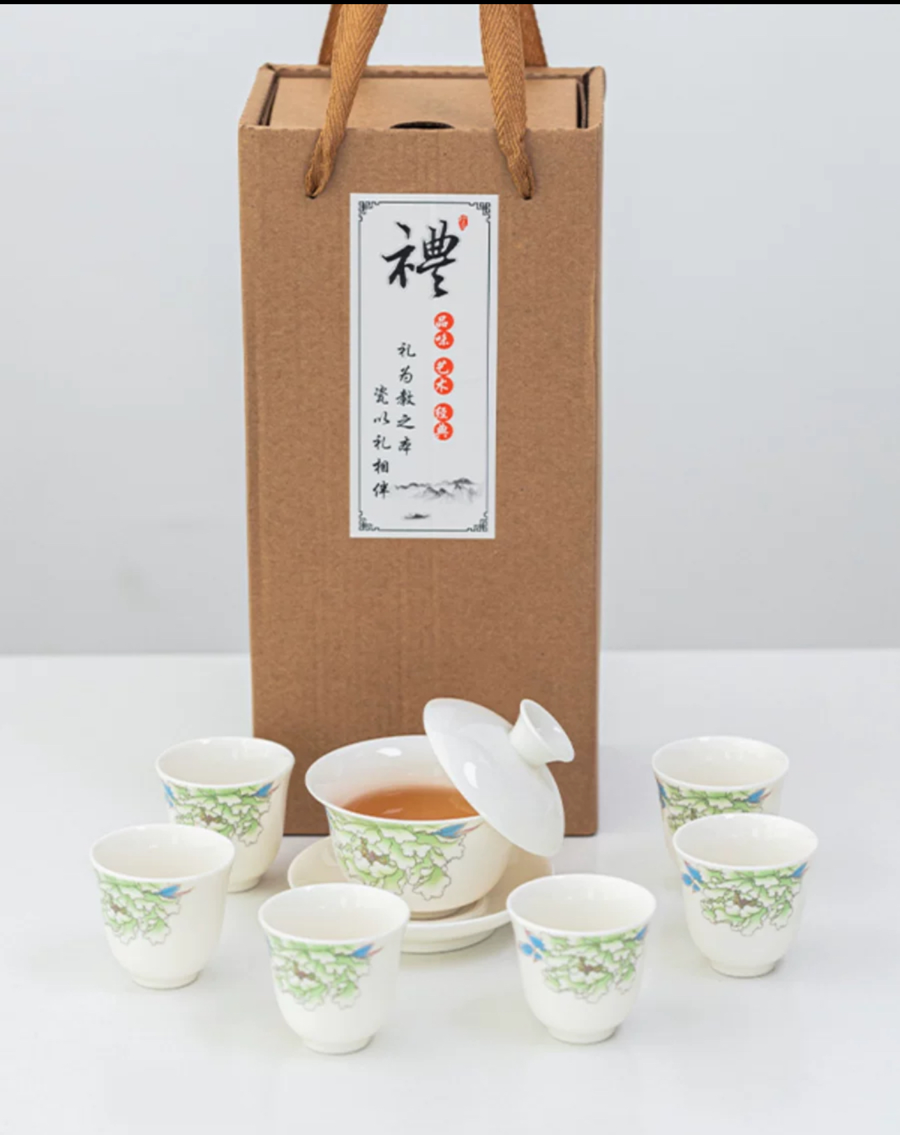 陶瓷高端国色天香牡丹悬停三才盖碗茶具茶器YY4797