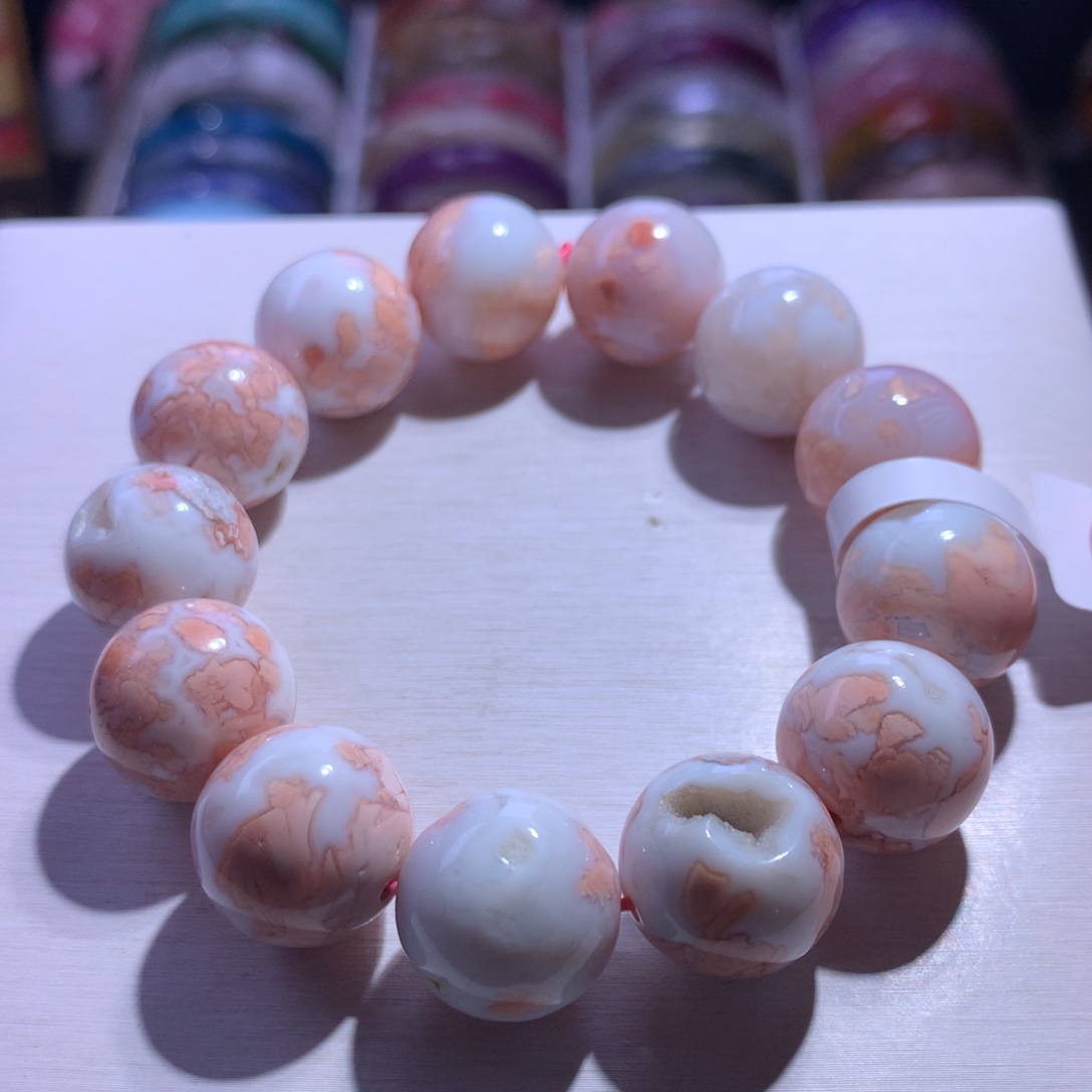 水晶银S925镶嵌手串樱花玛瑙16.3m