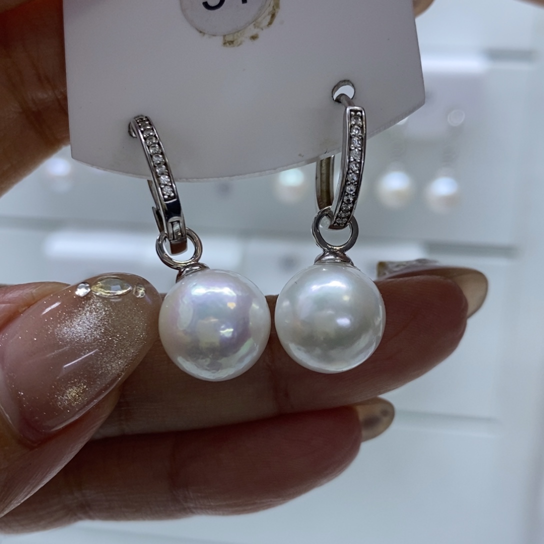 淡水珍珠银S925镶嵌耳饰