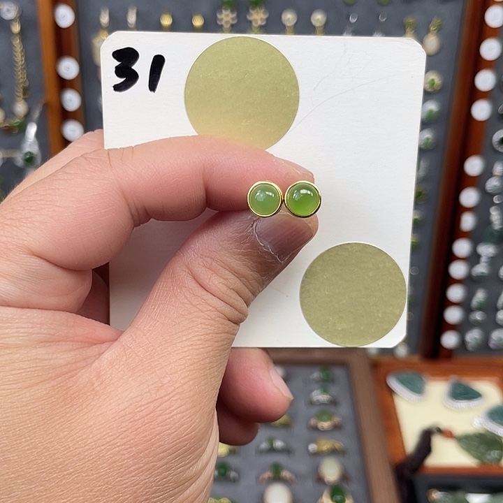 和田玉（碧玉）耳饰银S925镶嵌和田玉31