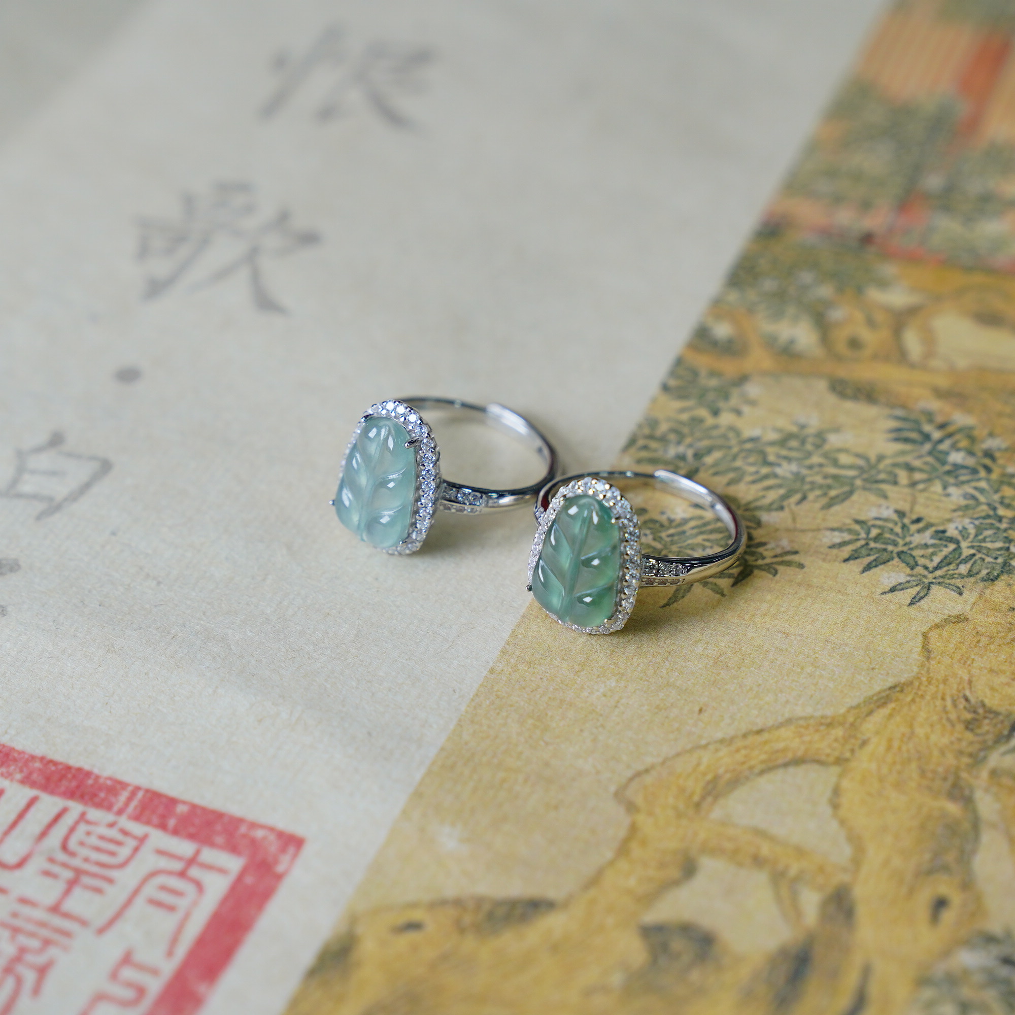 【睿泽赏宝】S925翡翠蓝水树叶戒指多样性发一 13*8*2 KS0020012