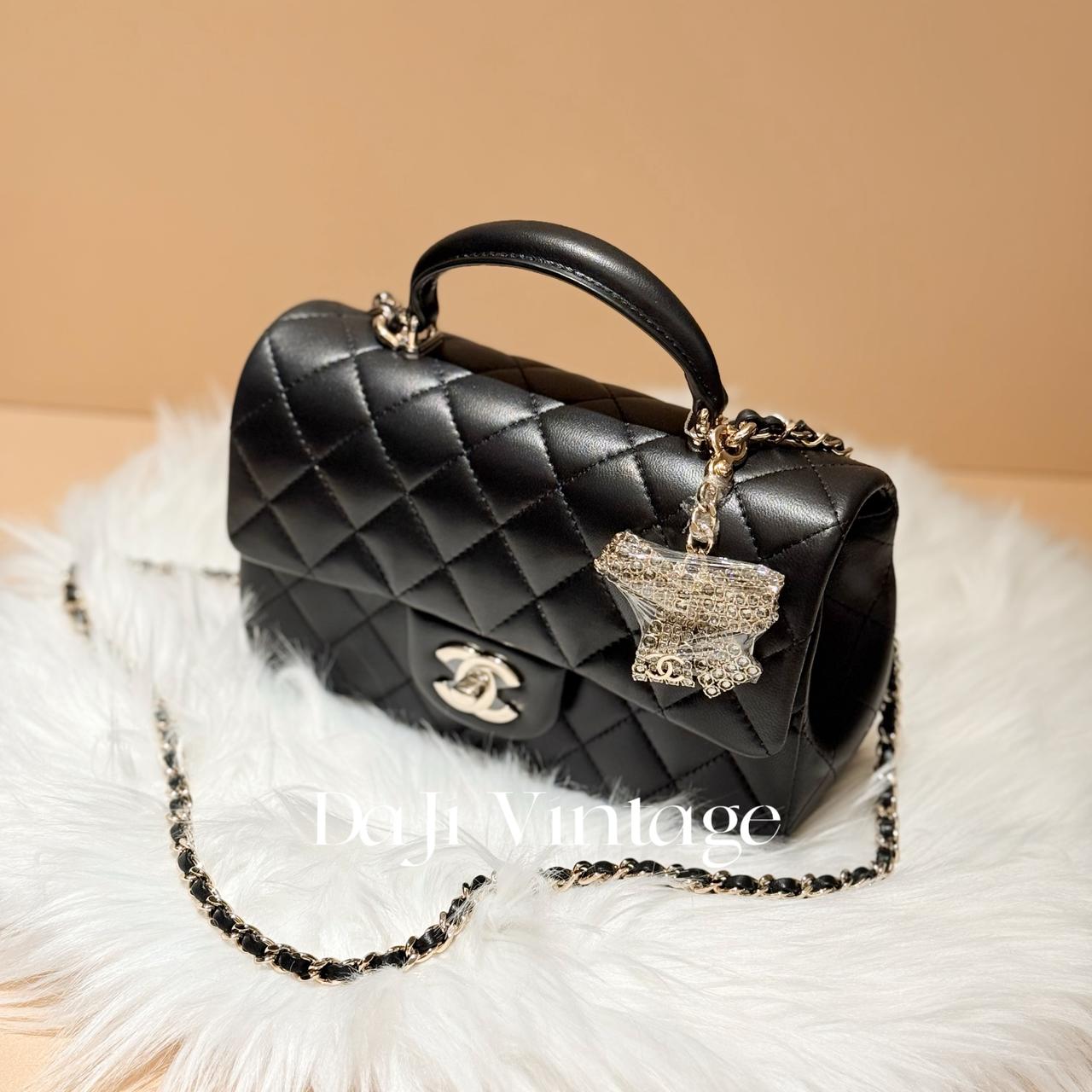 99新 Chanel/香奈儿 大吉中古/香奈儿25K黑金蝴蝶结手柄大mini斜