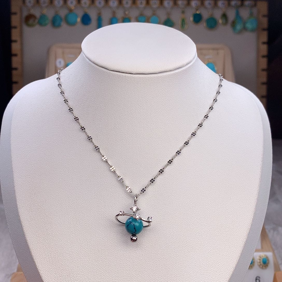 绿松石颈饰银S925镶嵌