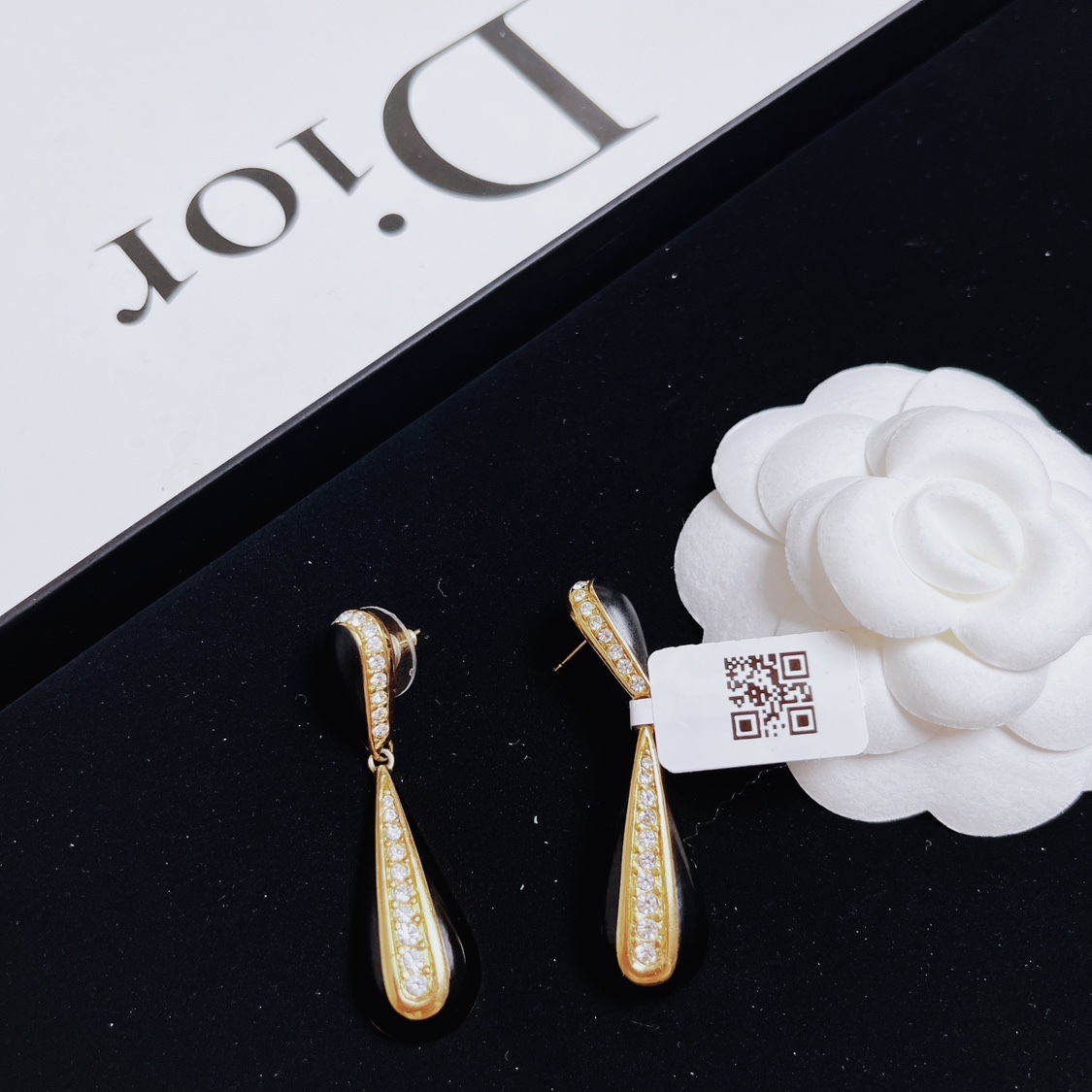 95新 DIOR/迪奥 柚礼中古/迪奥黑色水滴耳夹LZ406207