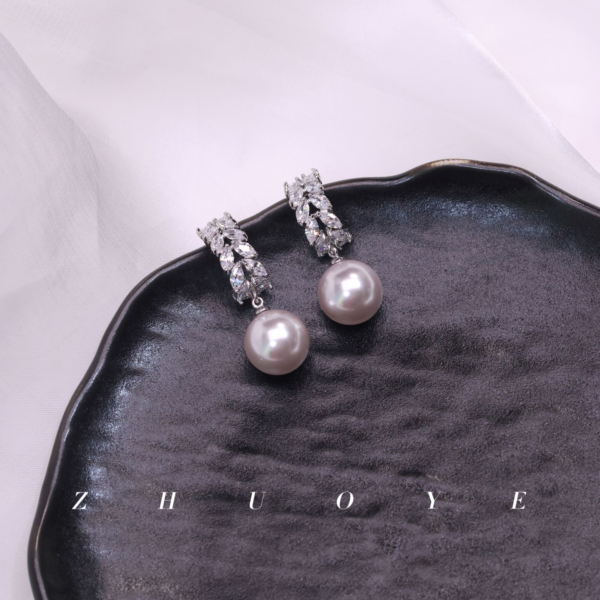 黄铜耳饰 灼晔•高级感锆石施家珠气质百搭时尚耳环